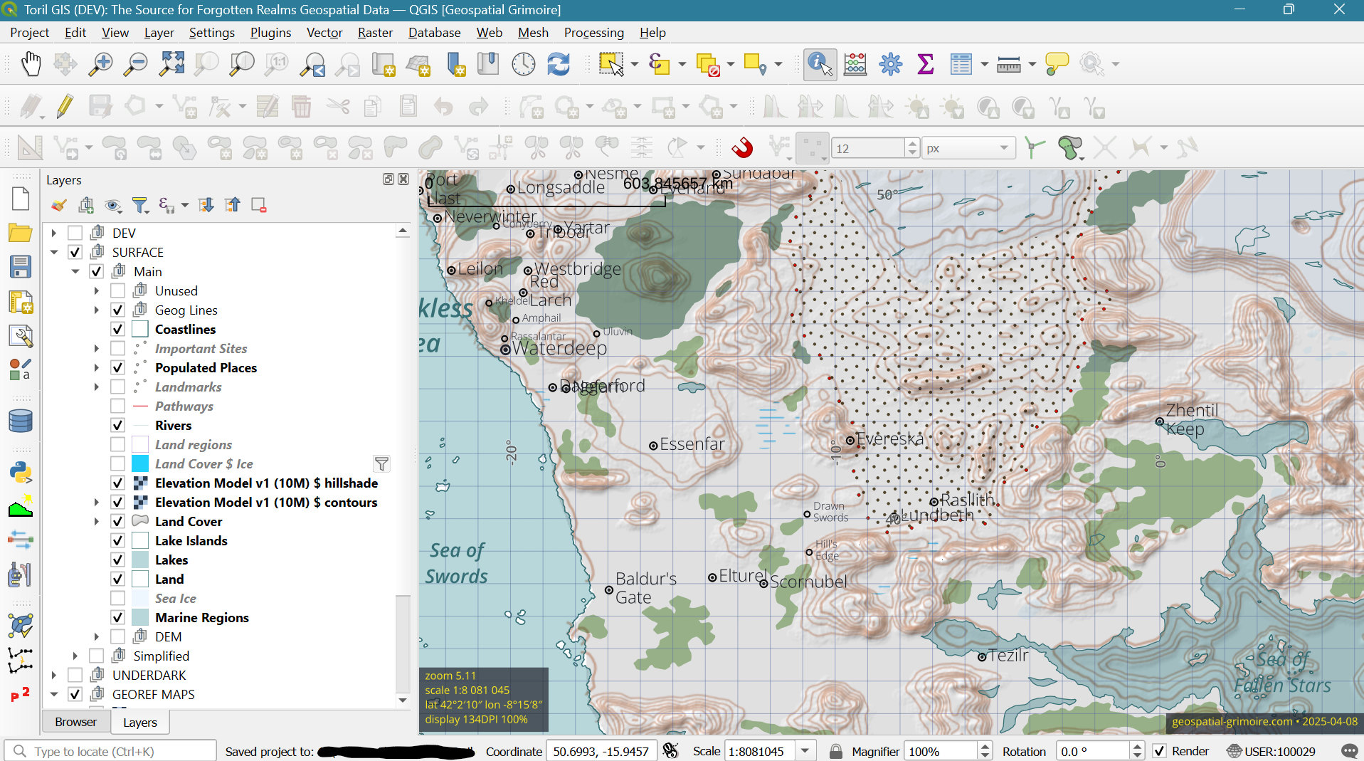 Скриншот из Toril GIS — окно карты QGIS